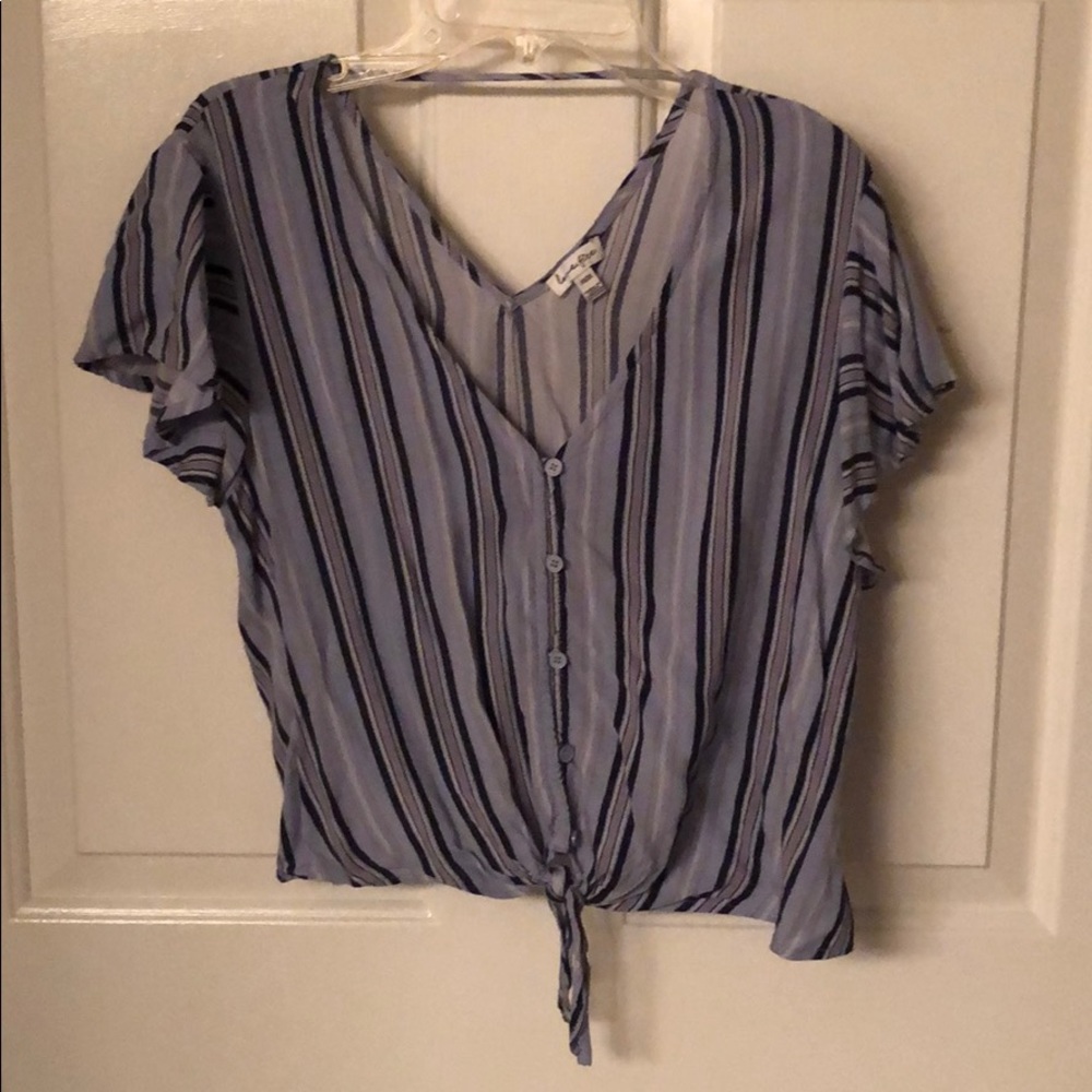 Blue striped tie crop top